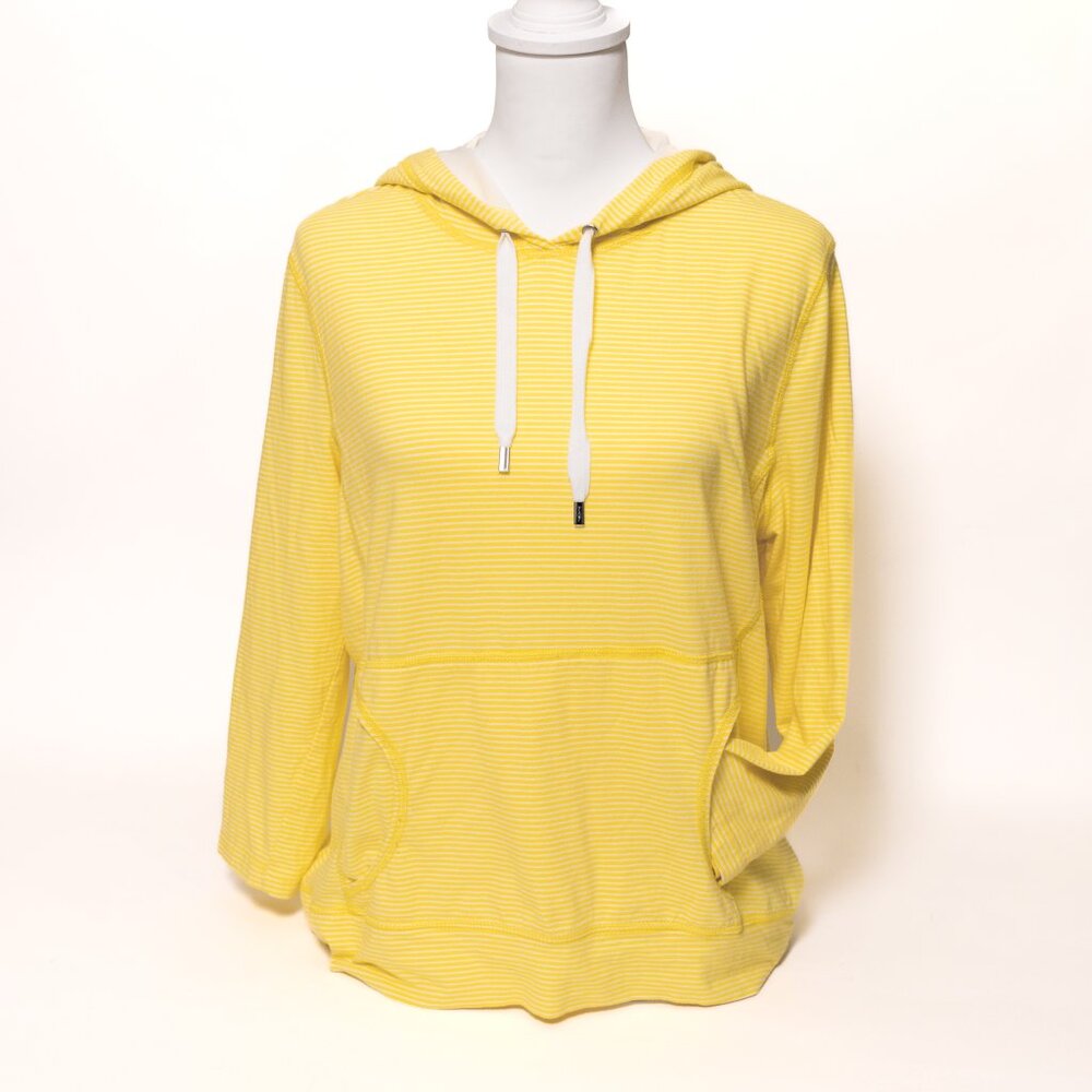 Ralph Lauren Active Hoodie Womens XL Yellow Striped Light Pullover Yoga Kangaroo